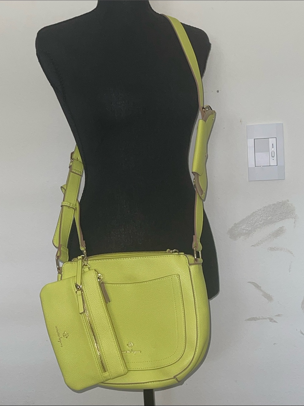 Lime Green Crossbody Bag with Detachable Pouch